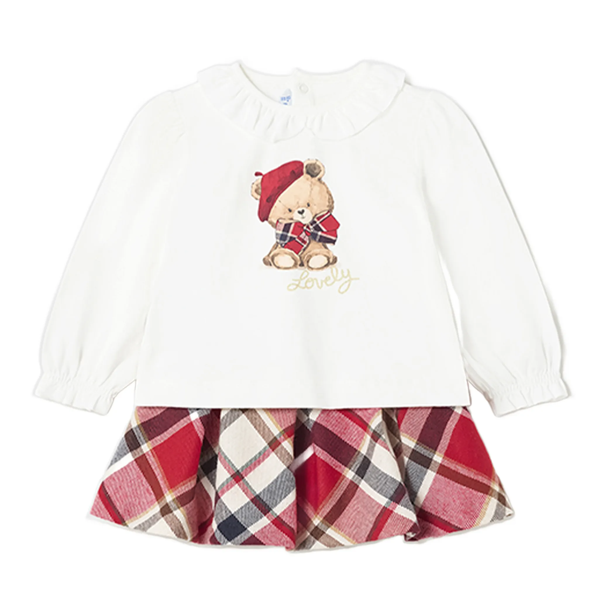 Baby Girls Plaid Skirt Set With Teddy