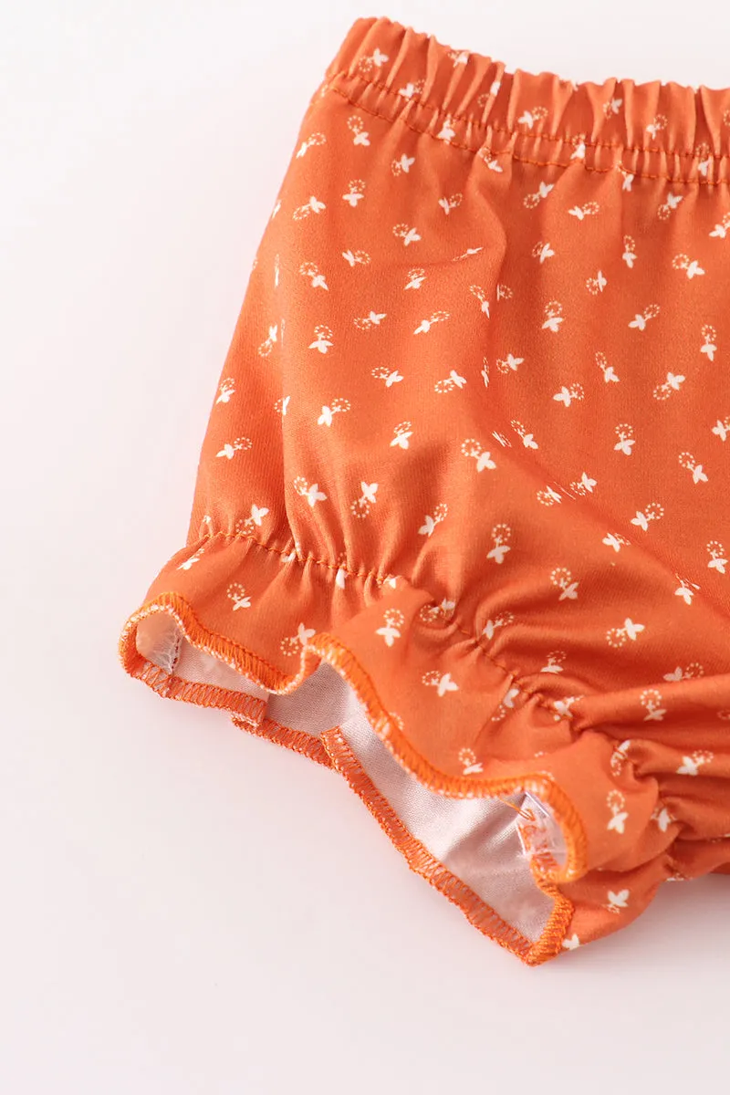 Brown floral ruffle baby girl set
