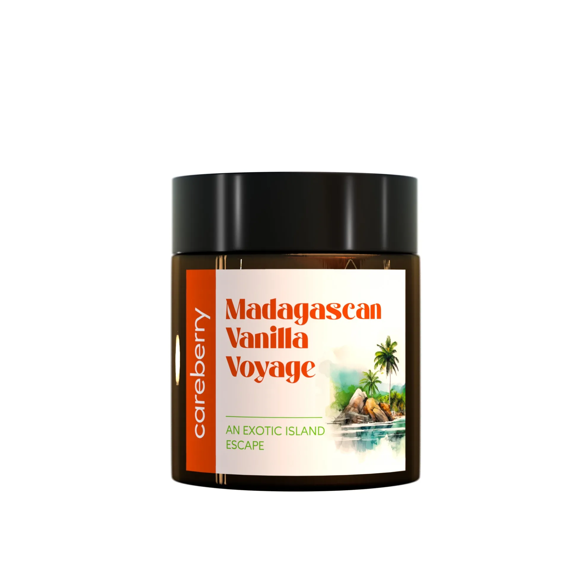 Careberry's Madagascan Vanilla Voyage-Infused with Pure Vanilla & Sandalwood Essential Oils | Amber Glass Jar with Black Cap 100g