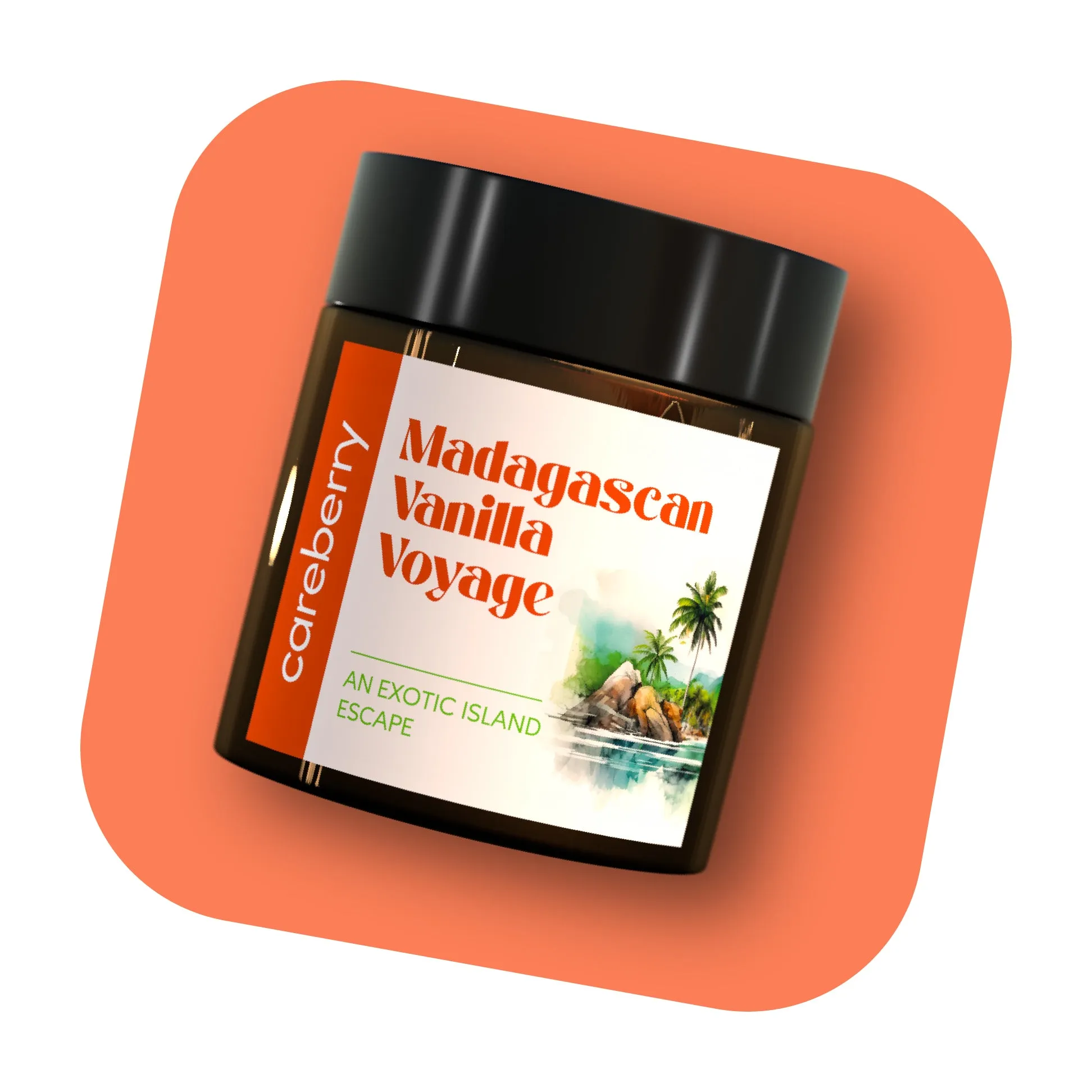 Careberry's Madagascan Vanilla Voyage-Infused with Pure Vanilla & Sandalwood Essential Oils | Amber Glass Jar with Black Cap 100g