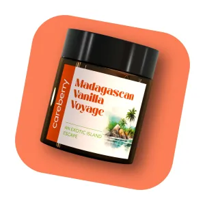 Careberry's Madagascan Vanilla Voyage-Infused with Pure Vanilla & Sandalwood Essential Oils | Amber Glass Jar with Black Cap 100g