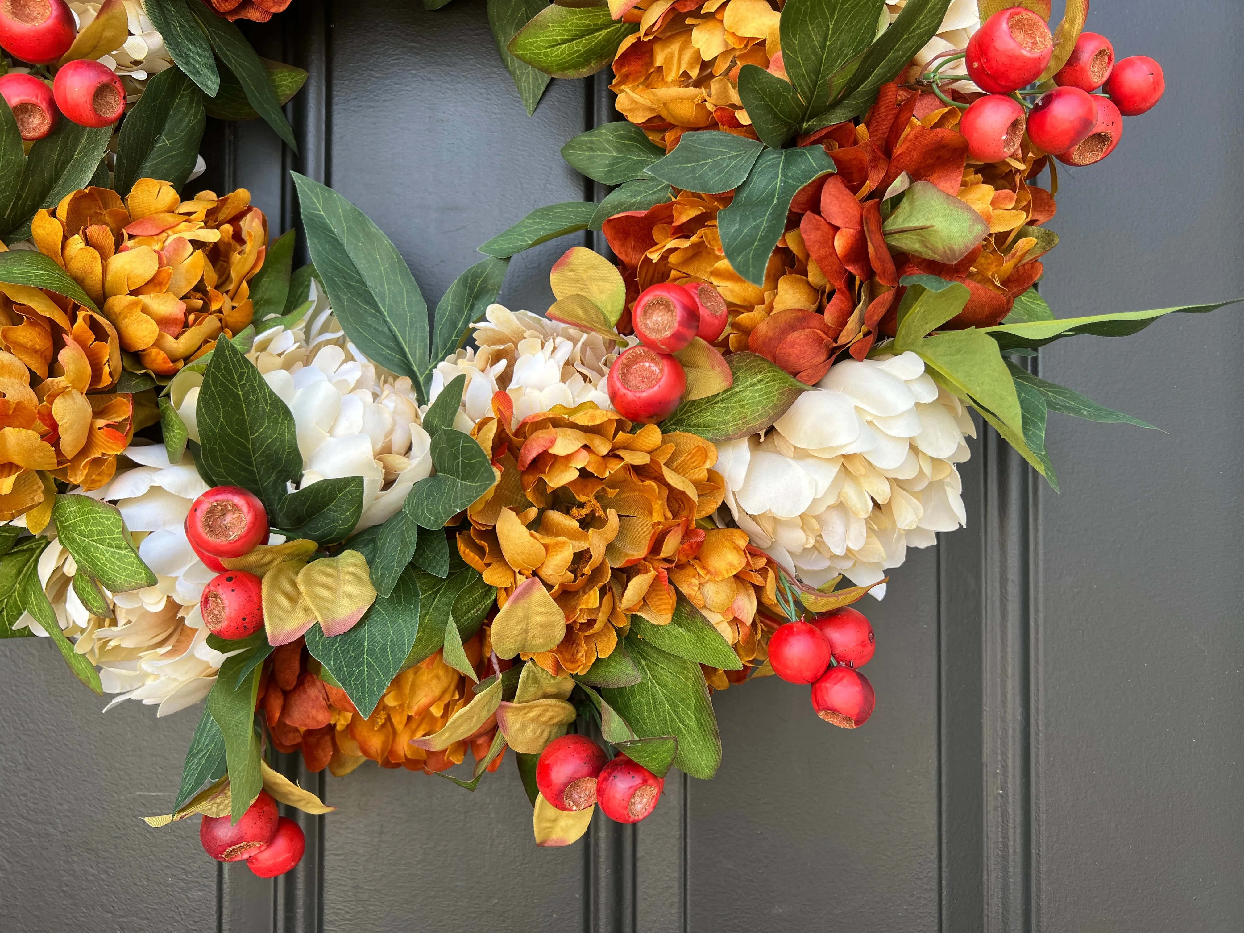 Classic Fall Peony Wreath with Pods