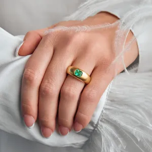 Emerald Gemstone Cigar Band with Satin Finish