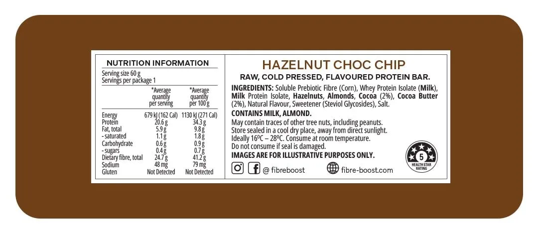 Fibre Boost Cold pressed protein bar - Choc Hazelnut