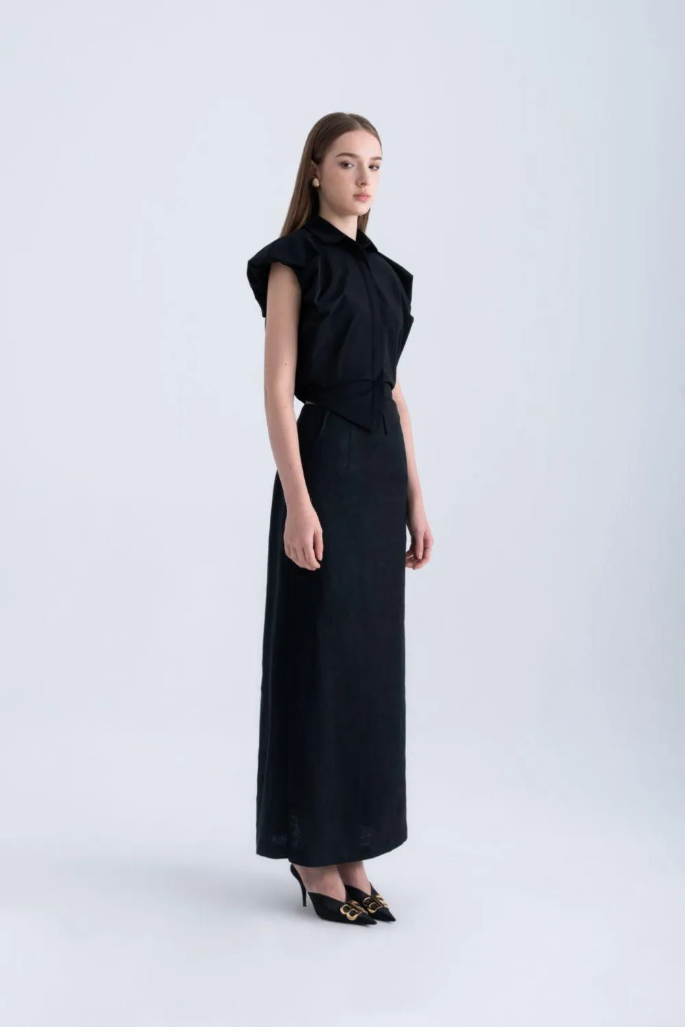 Frankie Cropped Cap Sleeved Silk Shirt