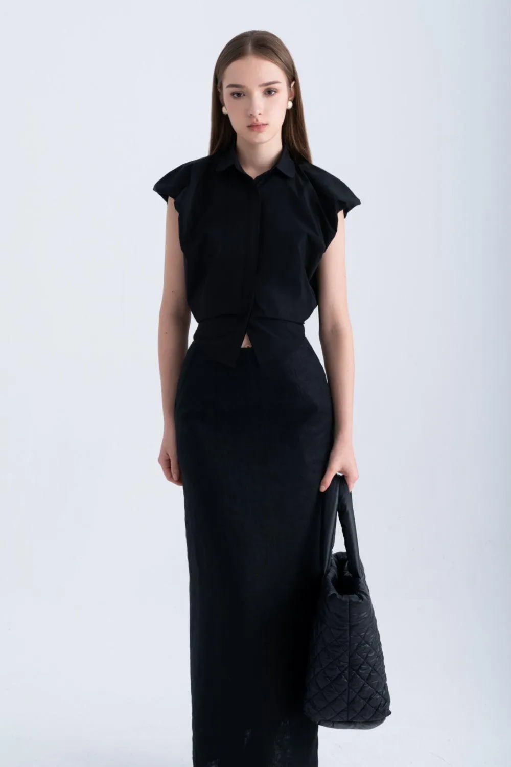 Frankie Cropped Cap Sleeved Silk Shirt