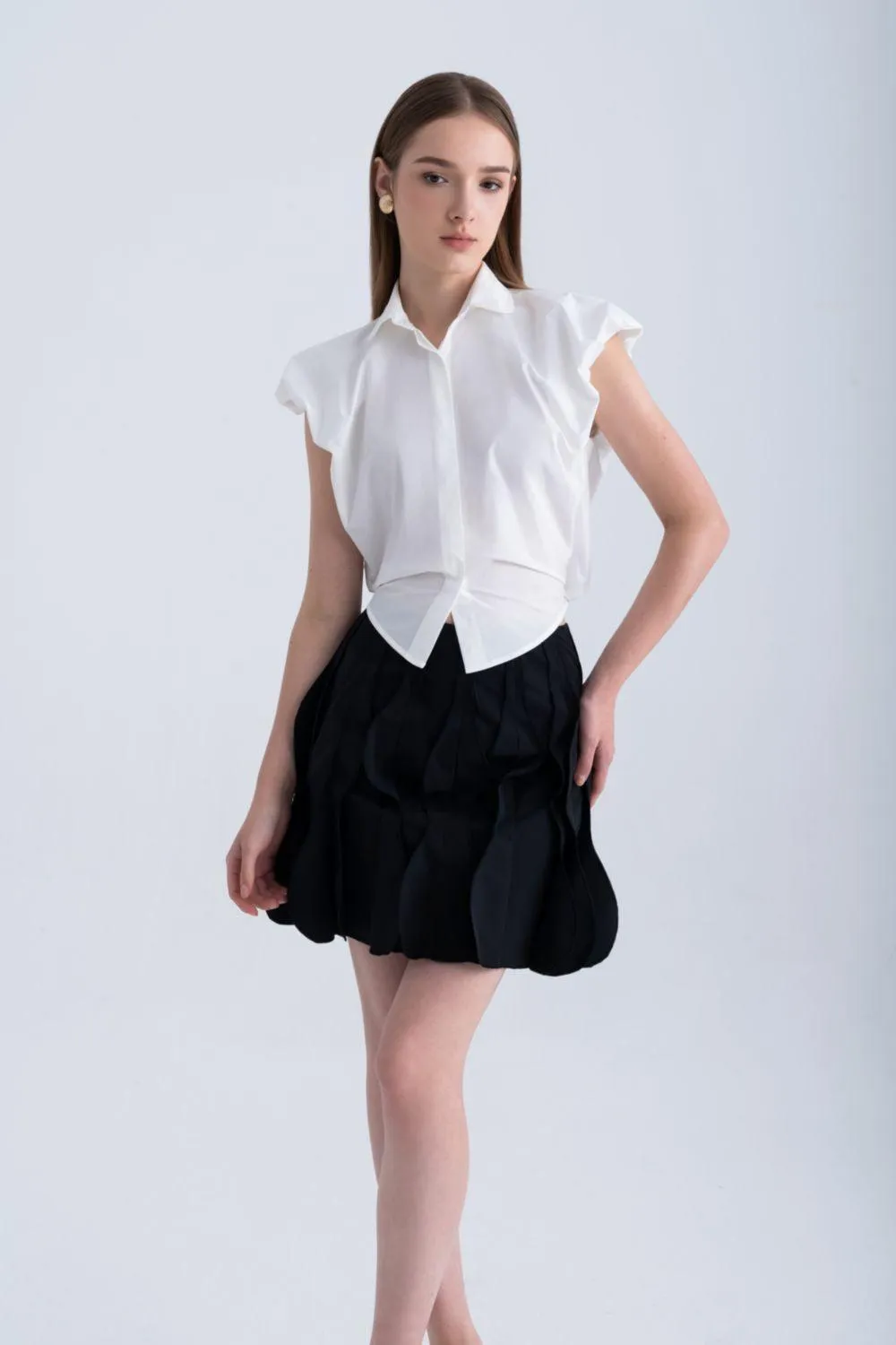 Frankie Cropped Cap Sleeved Silk Shirt