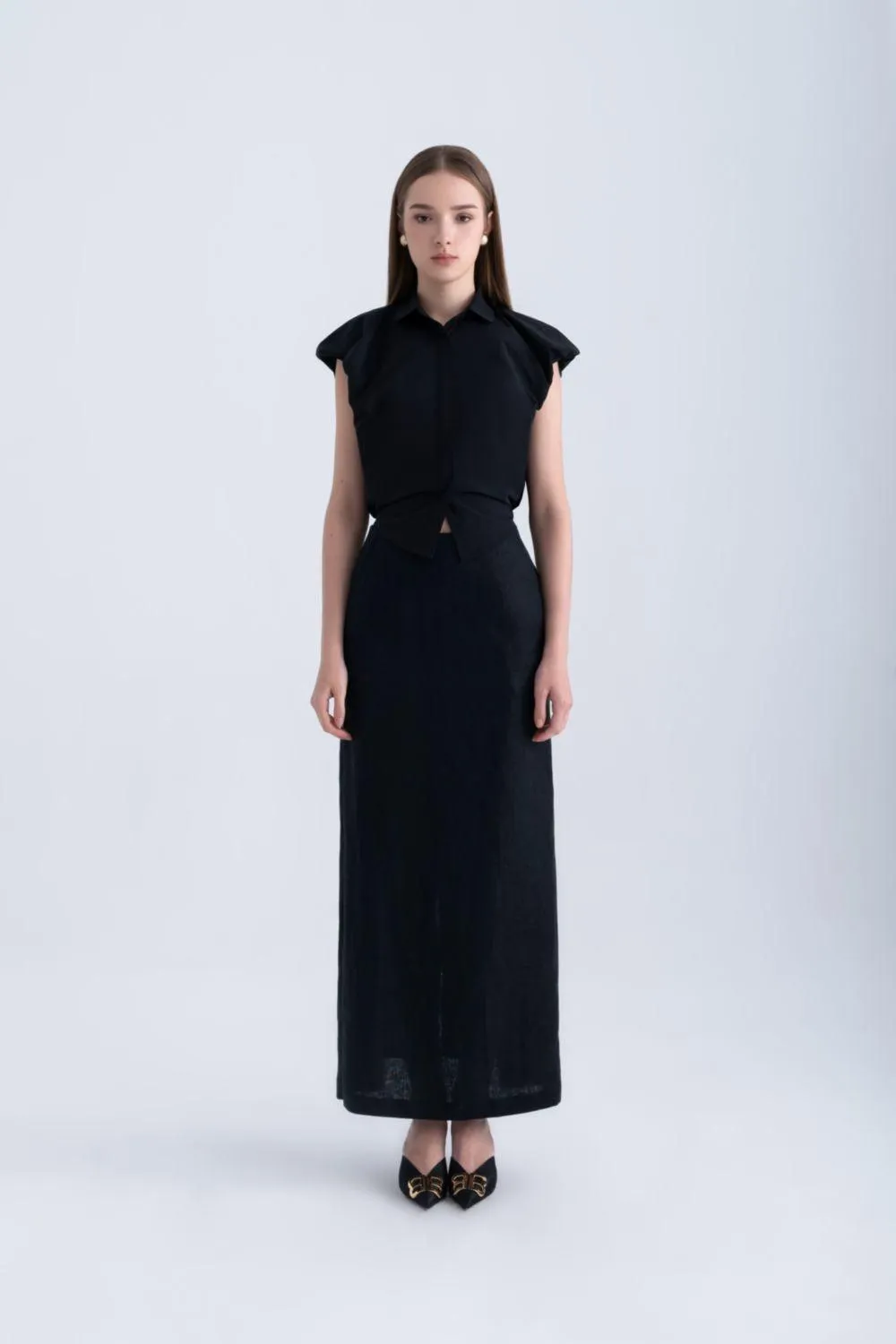 Frankie Cropped Cap Sleeved Silk Shirt