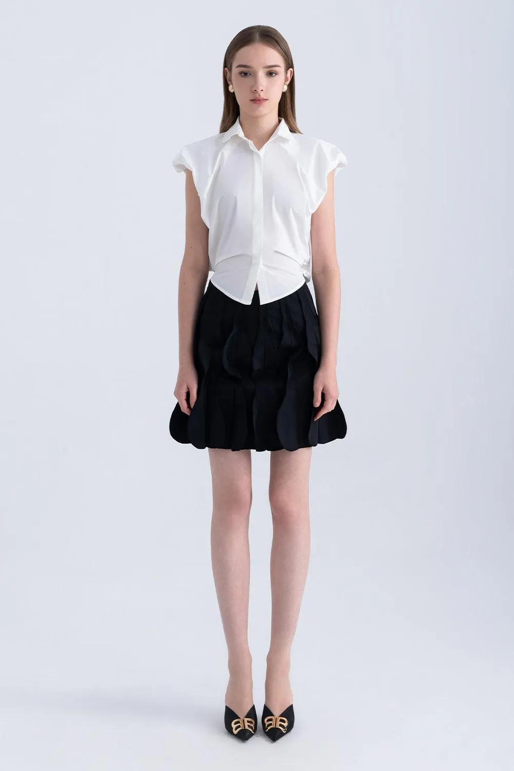 Frankie Cropped Cap Sleeved Silk Shirt