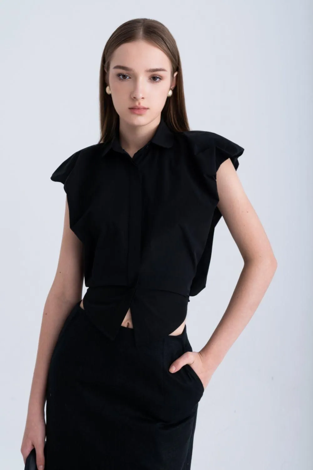 Frankie Cropped Cap Sleeved Silk Shirt