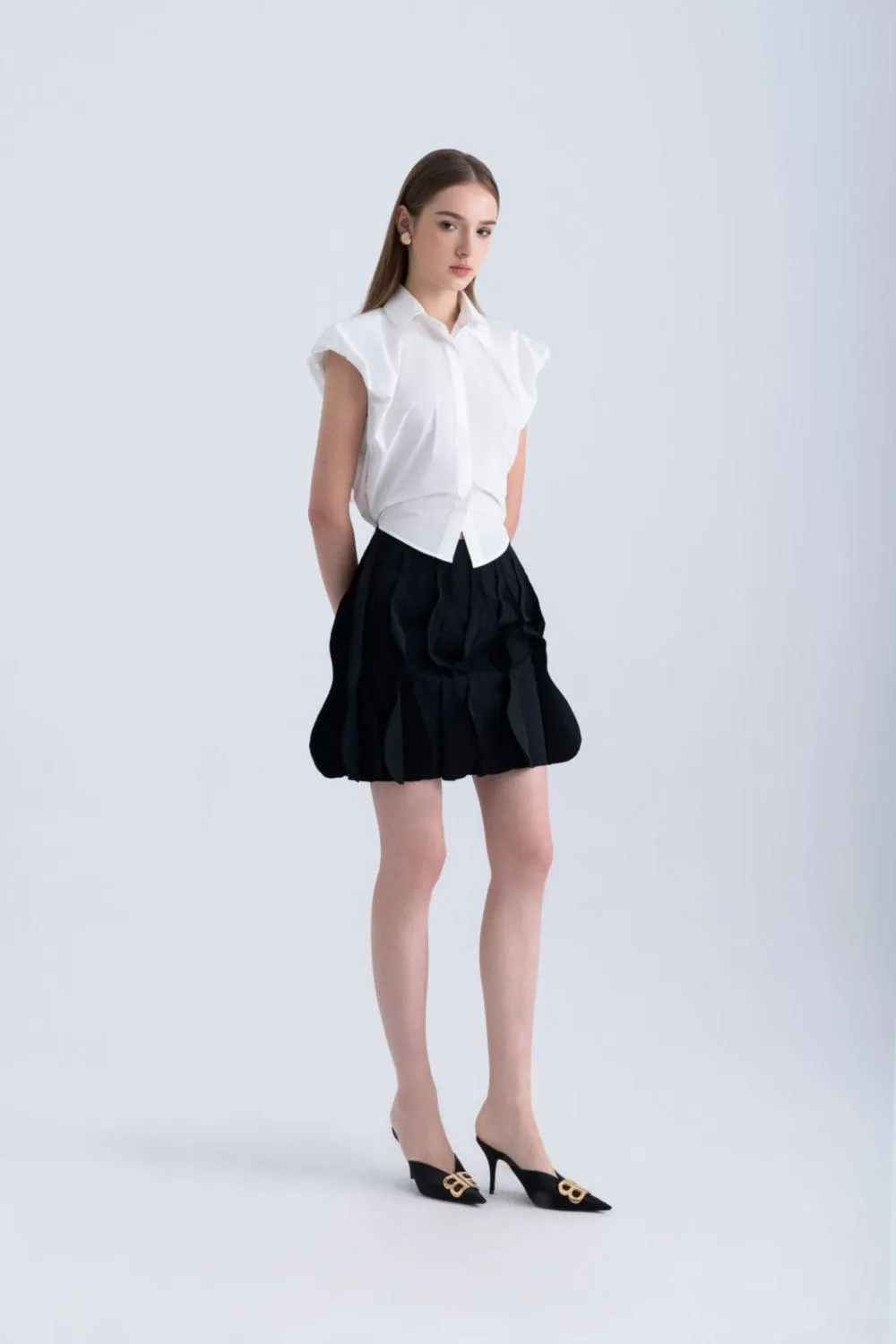 Frankie Cropped Cap Sleeved Silk Shirt
