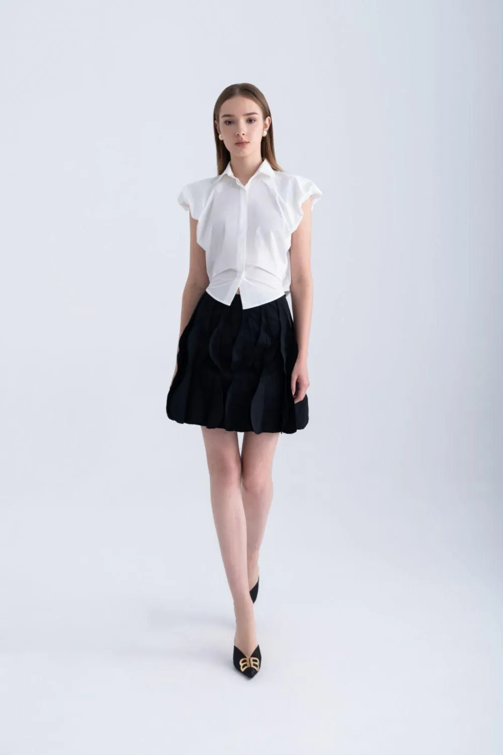 Frankie Cropped Cap Sleeved Silk Shirt