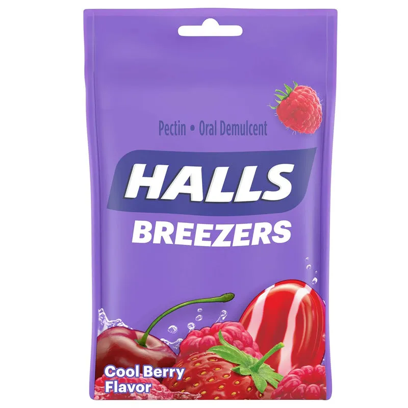 Halls Breezers Cough Drops with Cool Berry Flavor 25/Bag