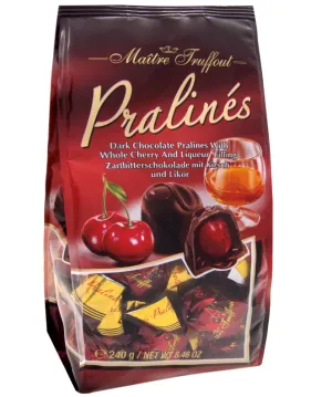 Maitre Truffout Pralines Dark Chocolate Cherry Liqueur 8.5oz
