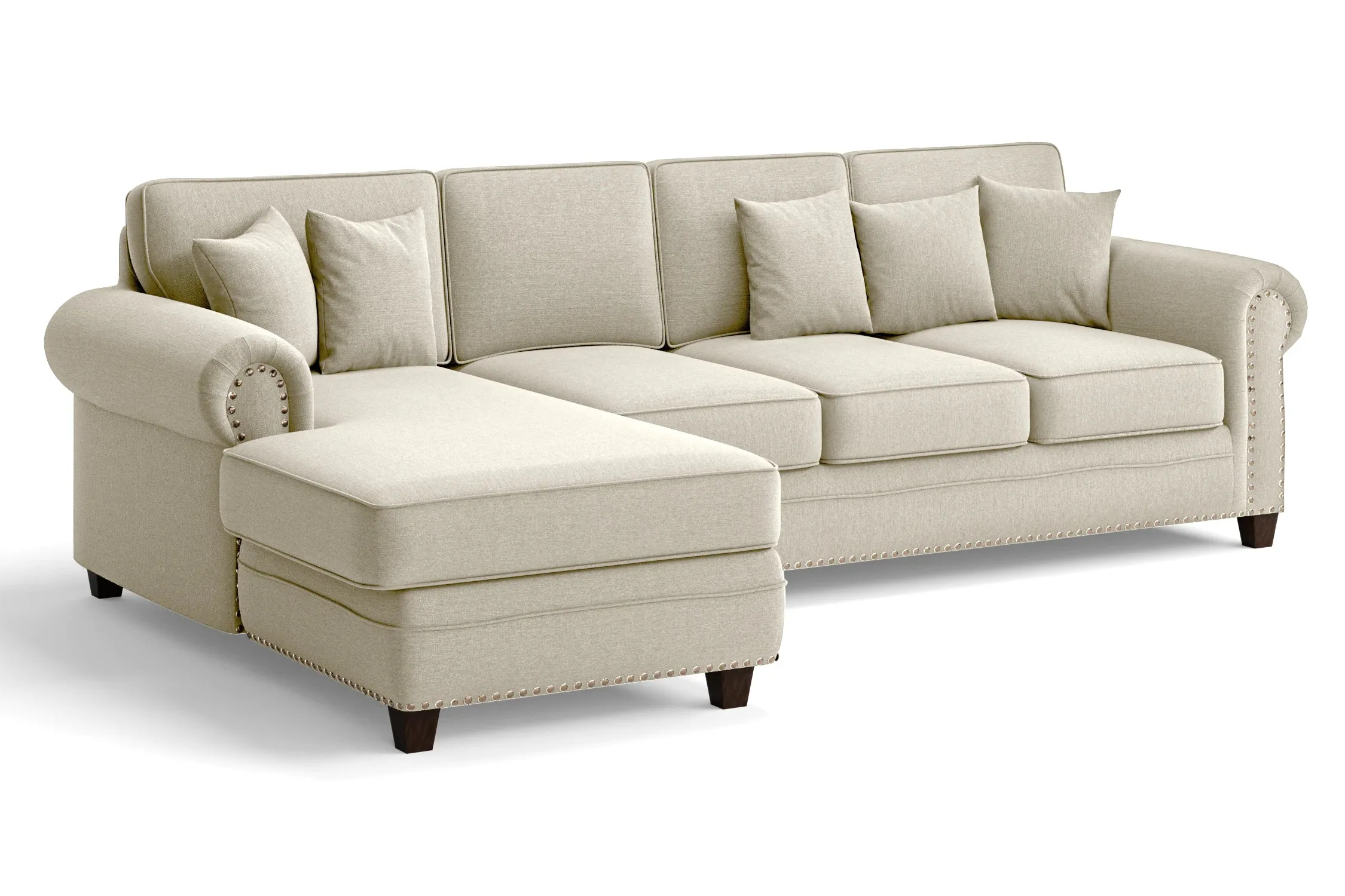 Marano 4 Seater Left Hand Facing Chaise Lounge Corner Sofa Cream Linen Fabric