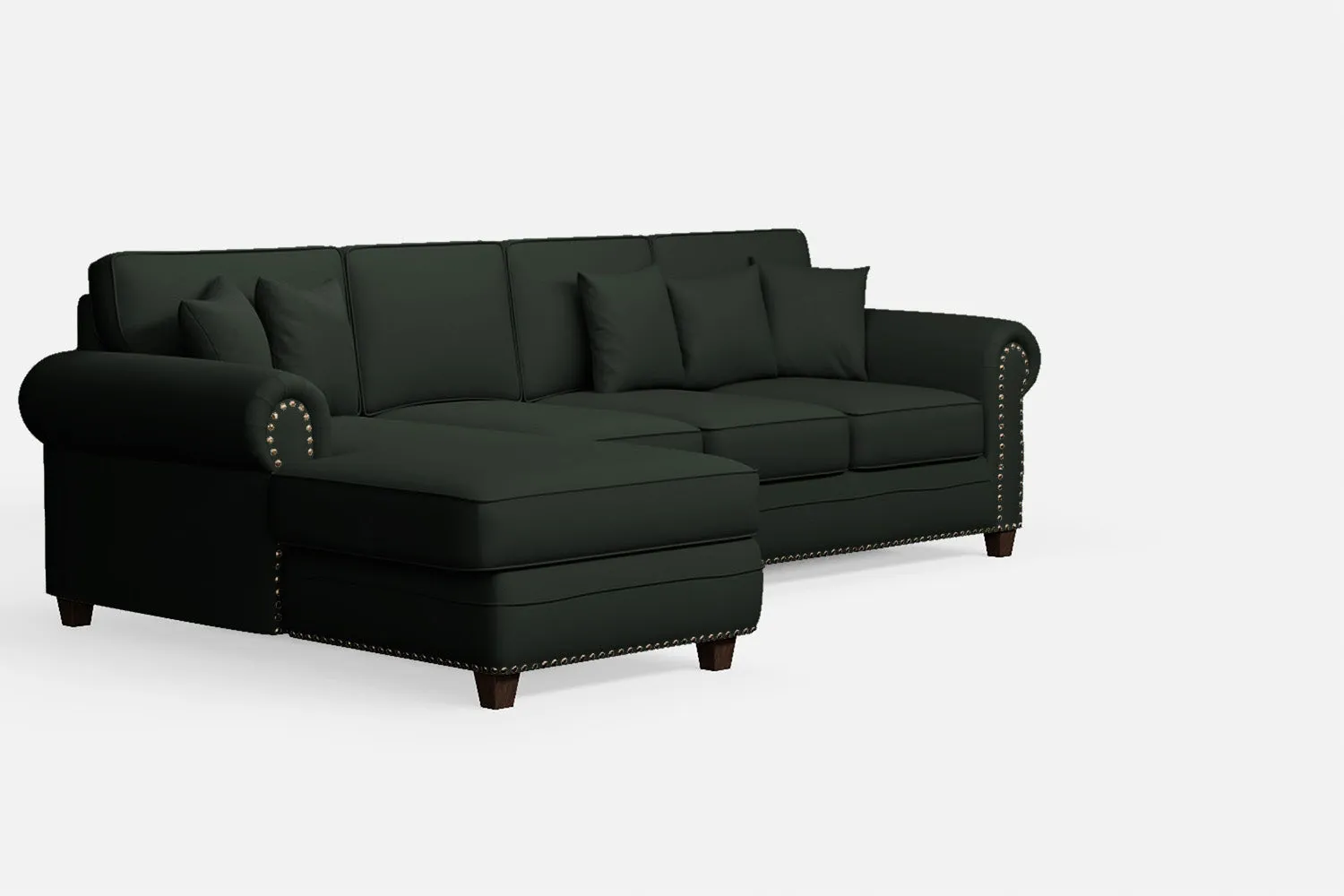 Marano 4 Seater Left Hand Facing Chaise Lounge Corner Sofa Green Leather
