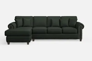 Marano 4 Seater Left Hand Facing Chaise Lounge Corner Sofa Green Leather