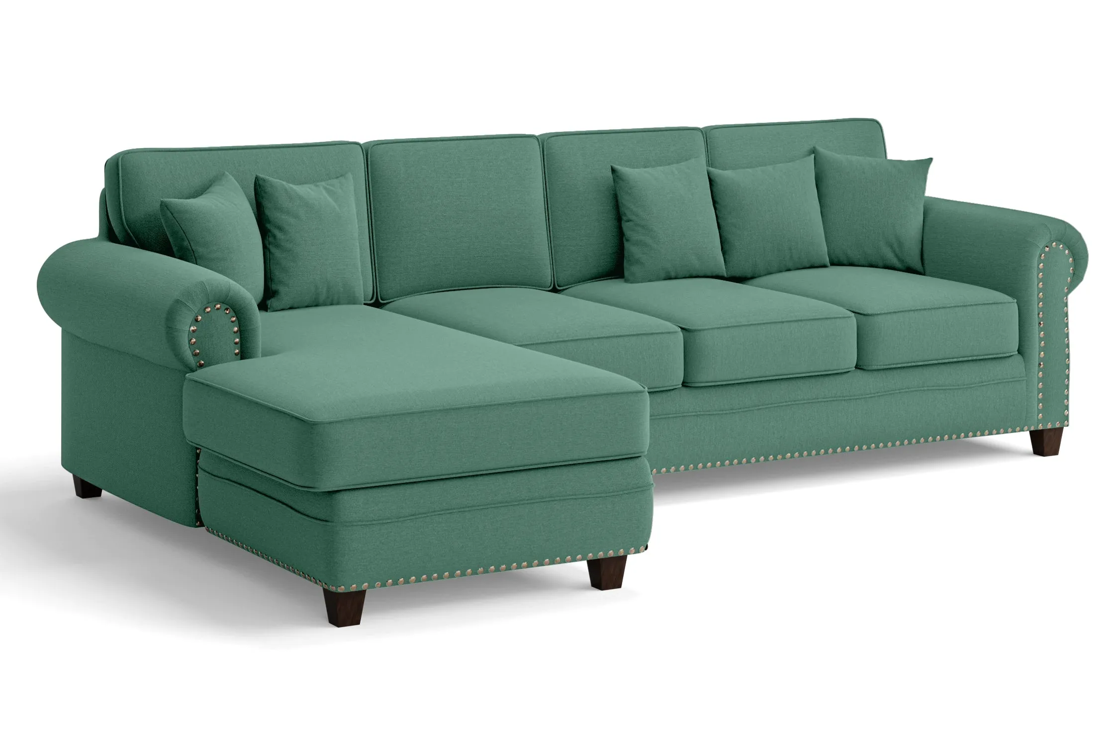 Marano 4 Seater Left Hand Facing Chaise Lounge Corner Sofa Mint Green Linen Fabric
