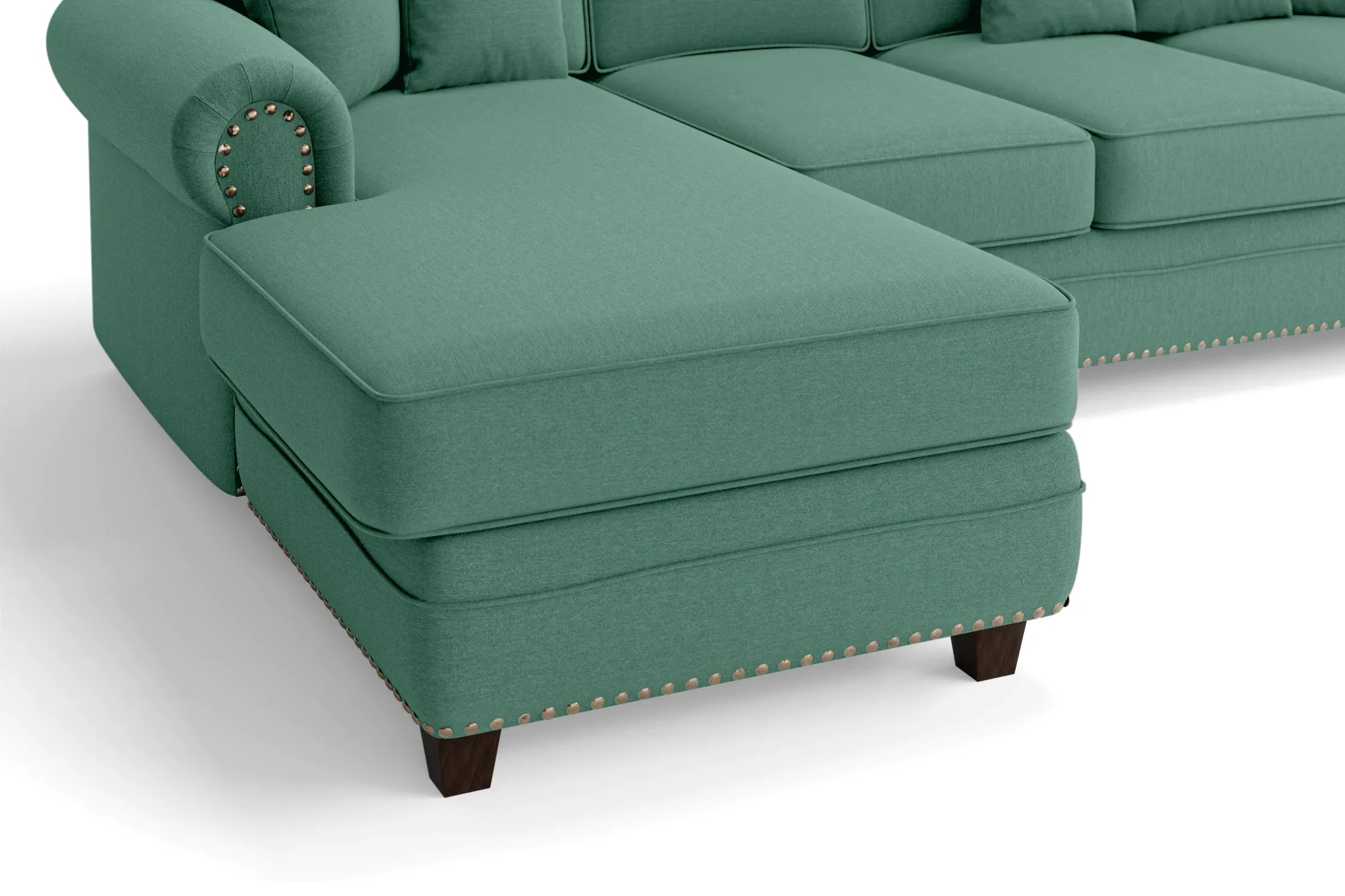 Marano 4 Seater Left Hand Facing Chaise Lounge Corner Sofa Mint Green Linen Fabric