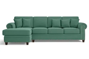 Marano 4 Seater Left Hand Facing Chaise Lounge Corner Sofa Mint Green Linen Fabric