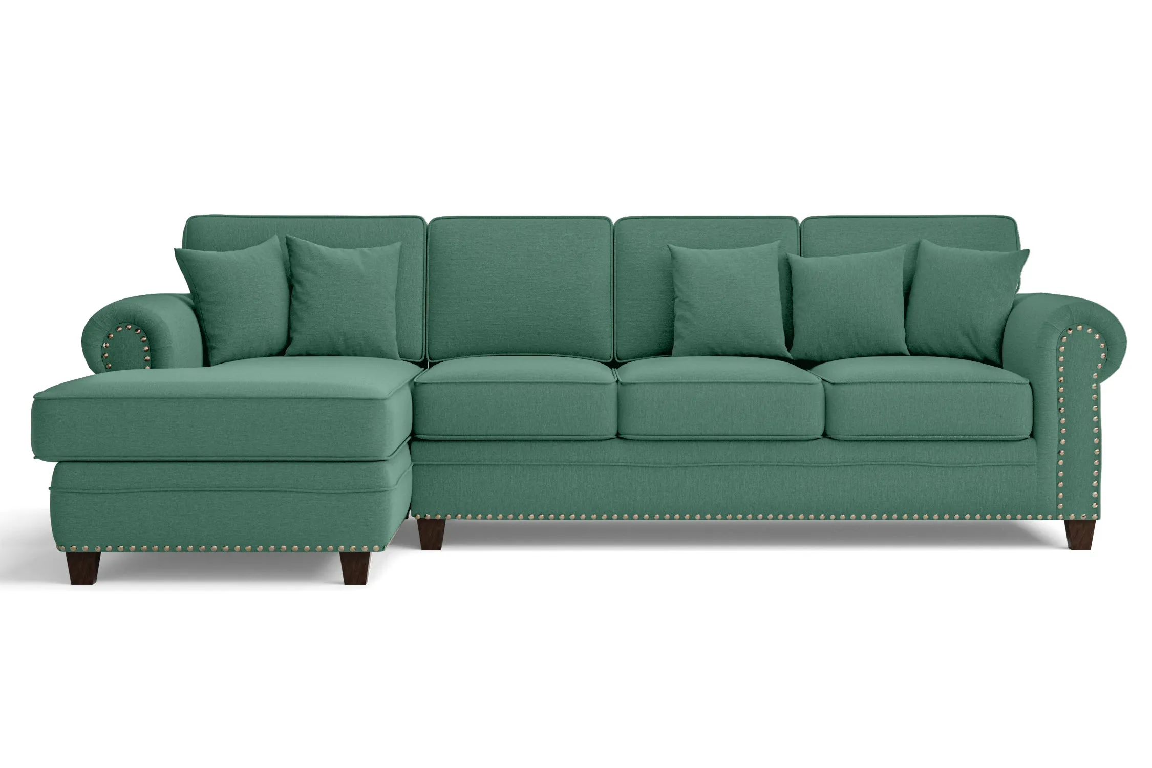 Marano 4 Seater Left Hand Facing Chaise Lounge Corner Sofa Mint Green Linen Fabric