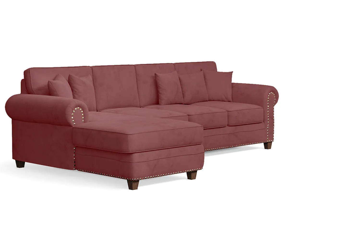 Marano 4 Seater Left Hand Facing Chaise Lounge Corner Sofa Pink Velvet