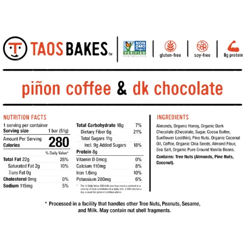 Piñon Coffee & Dark Chocolate Bars by Taos Bakes