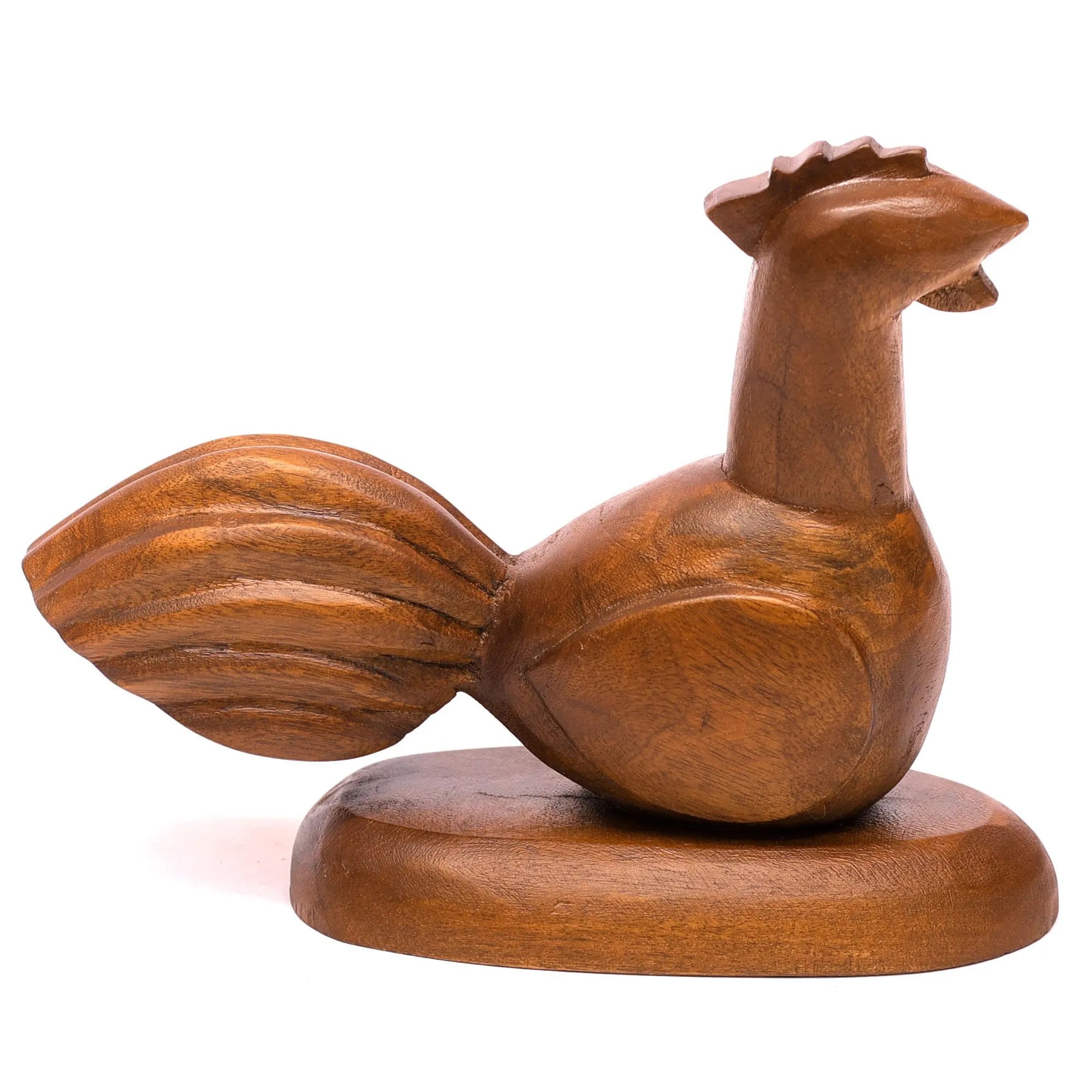Playful Carved Wooden Rooster Figurine