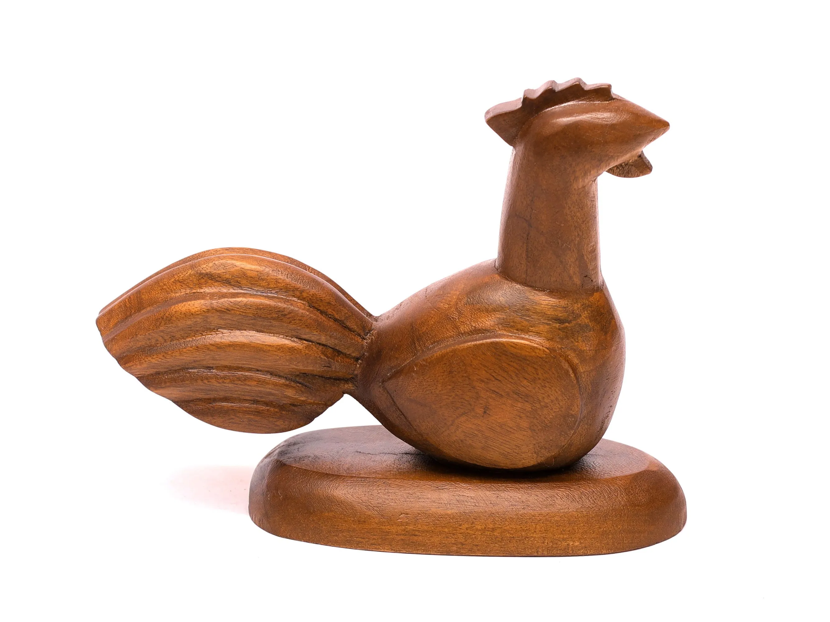 Playful Carved Wooden Rooster Figurine