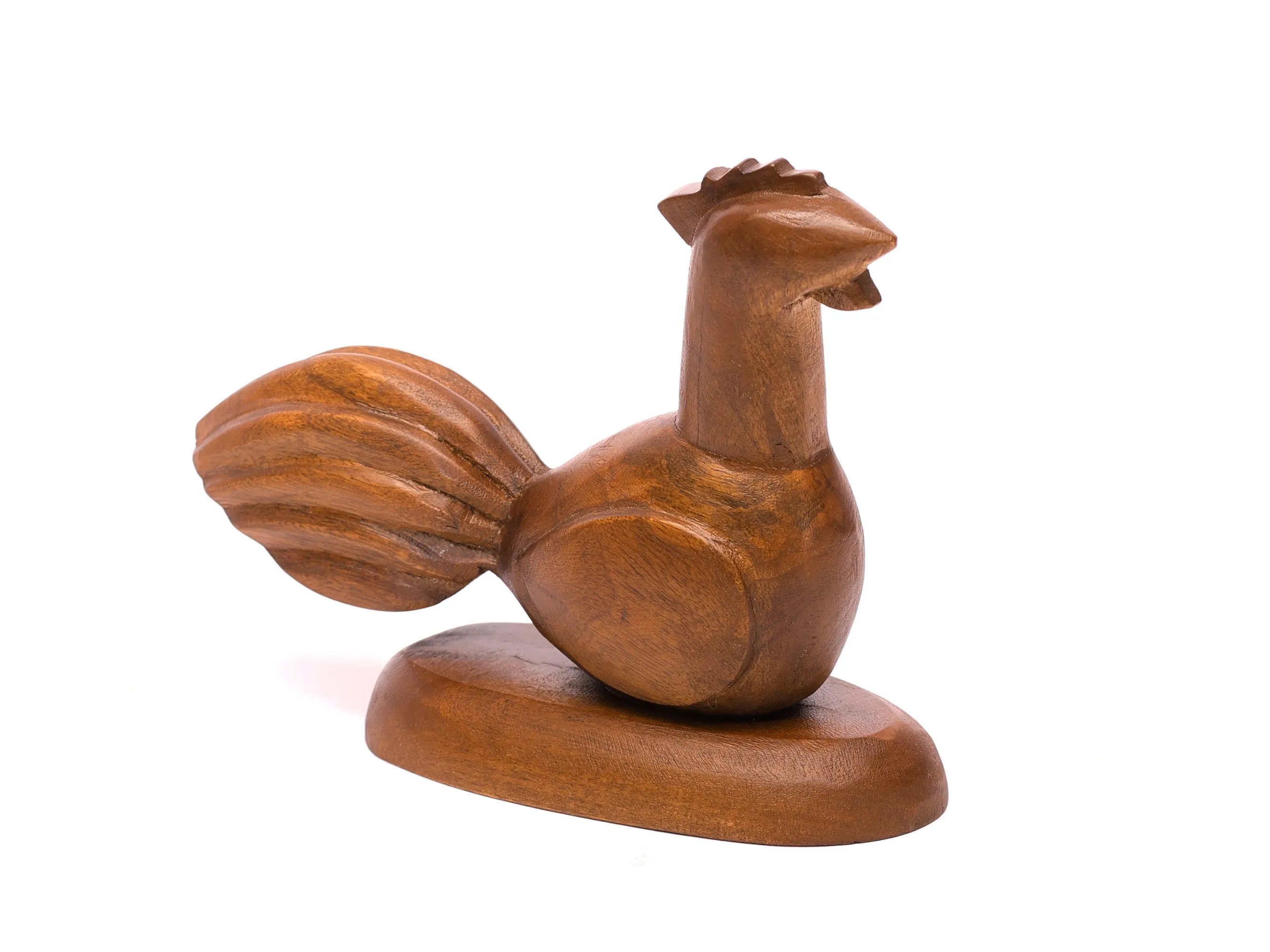 Playful Carved Wooden Rooster Figurine