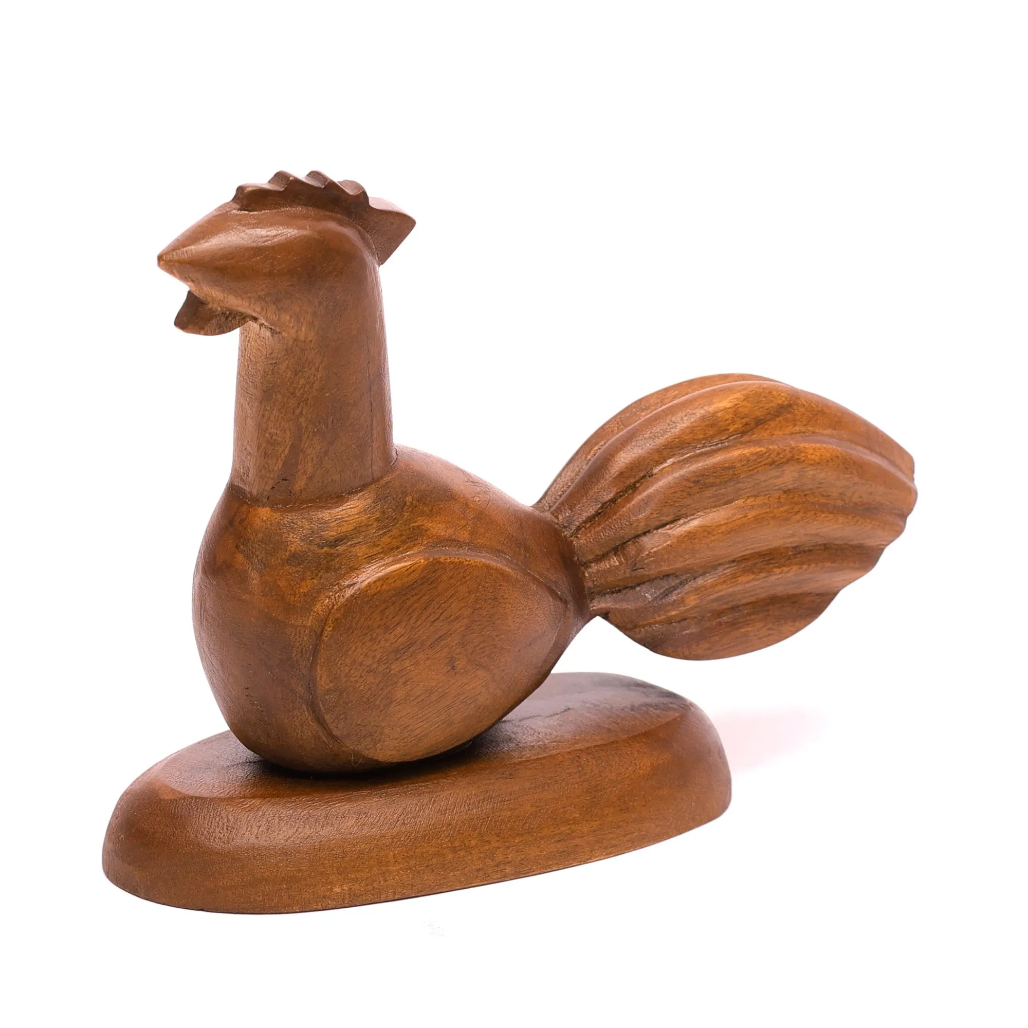 Playful Carved Wooden Rooster Figurine