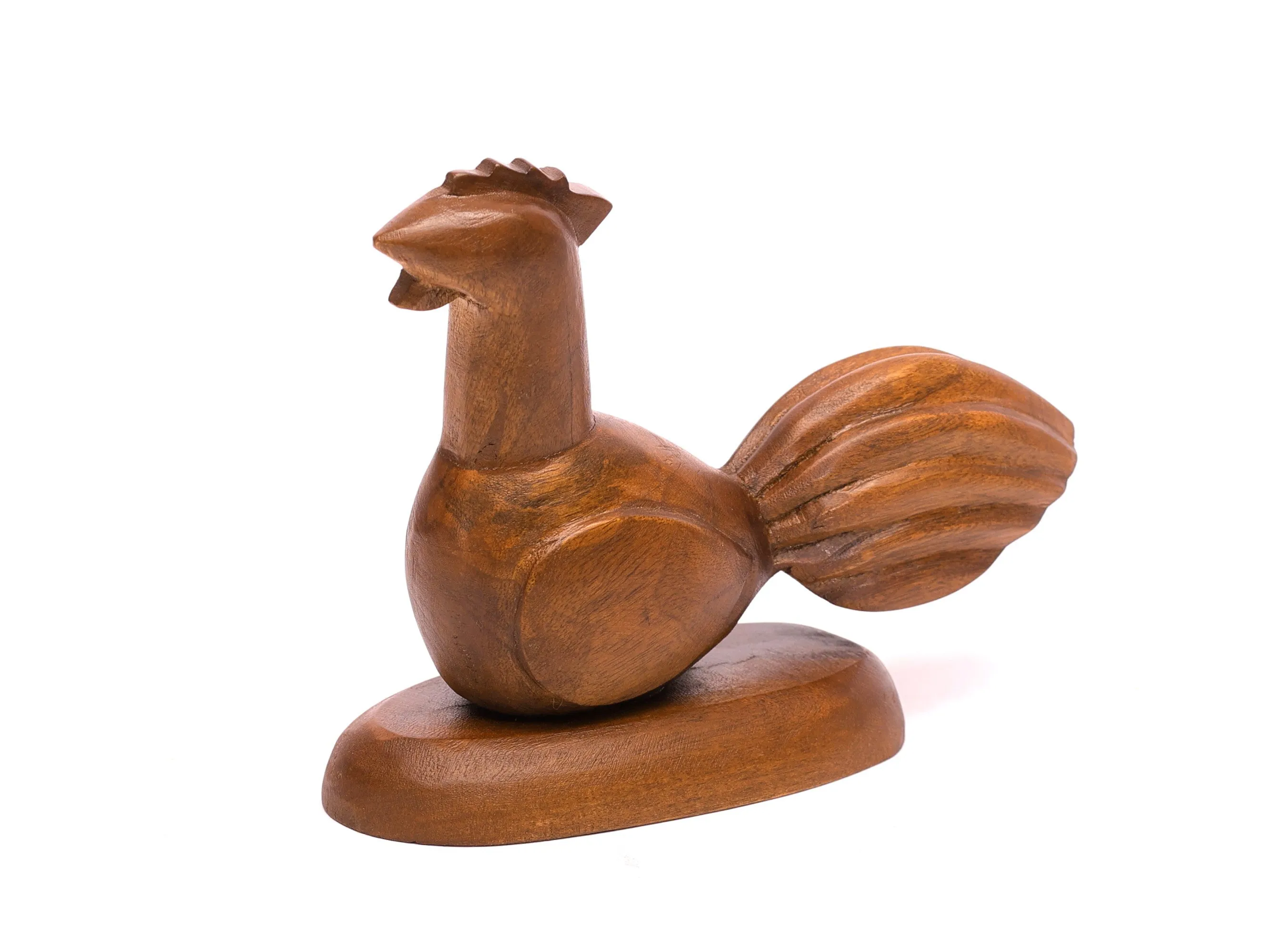 Playful Carved Wooden Rooster Figurine