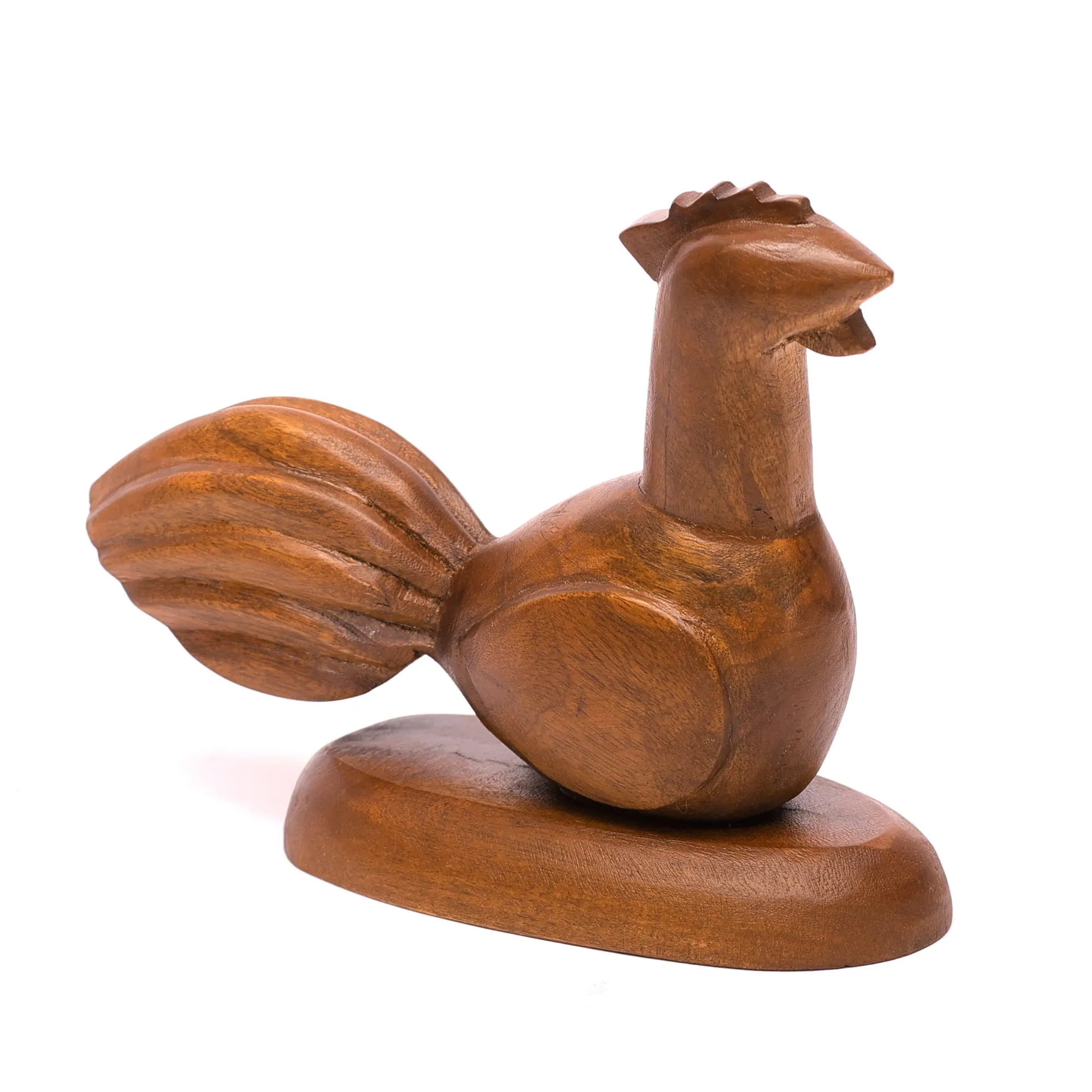 Playful Carved Wooden Rooster Figurine