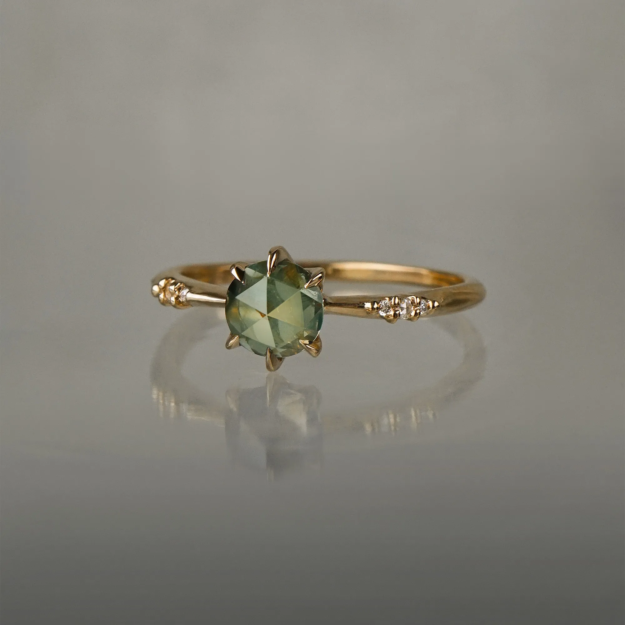 Silky Rose Cut Green Sapphire Ilona Ring