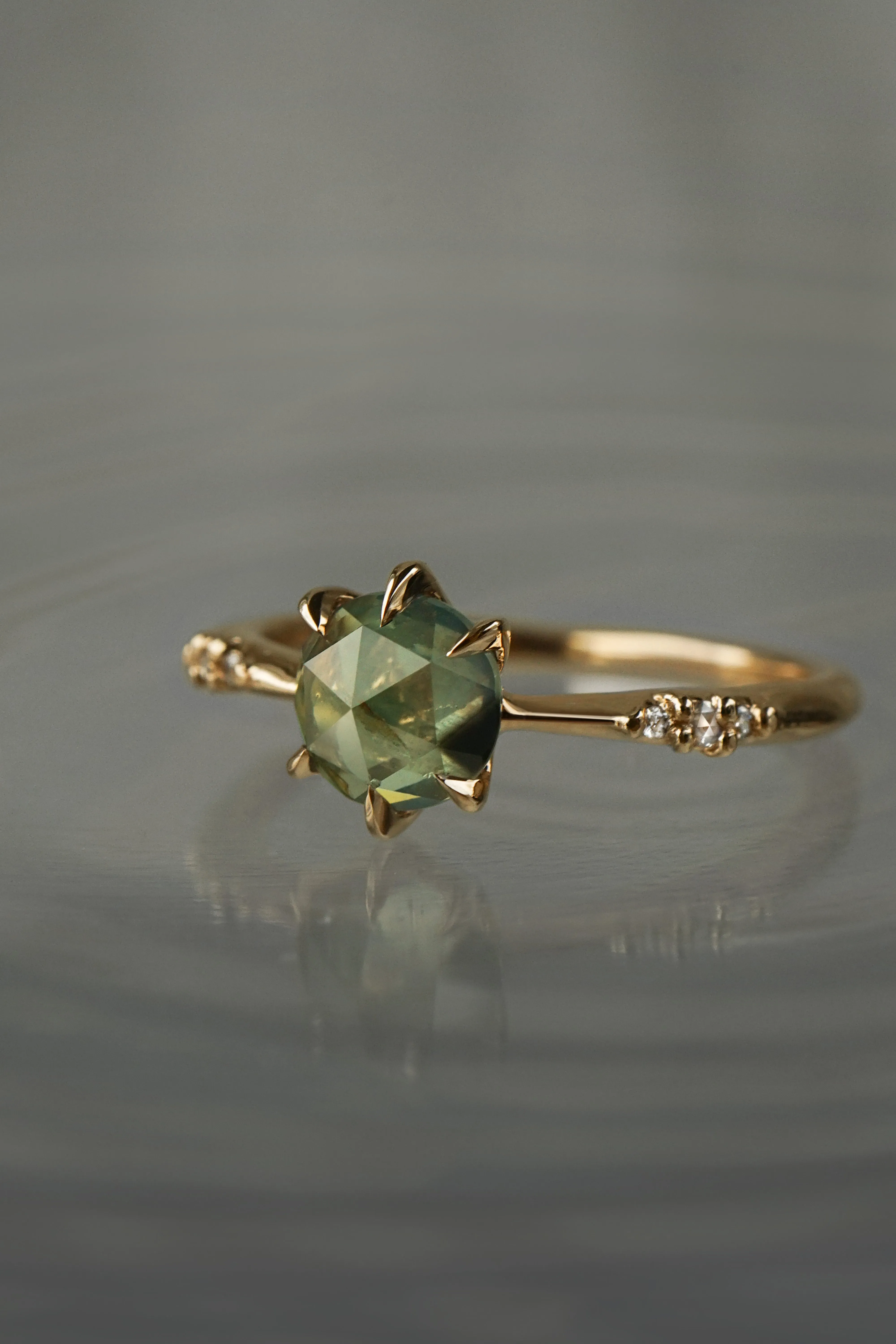 Silky Rose Cut Green Sapphire Ilona Ring