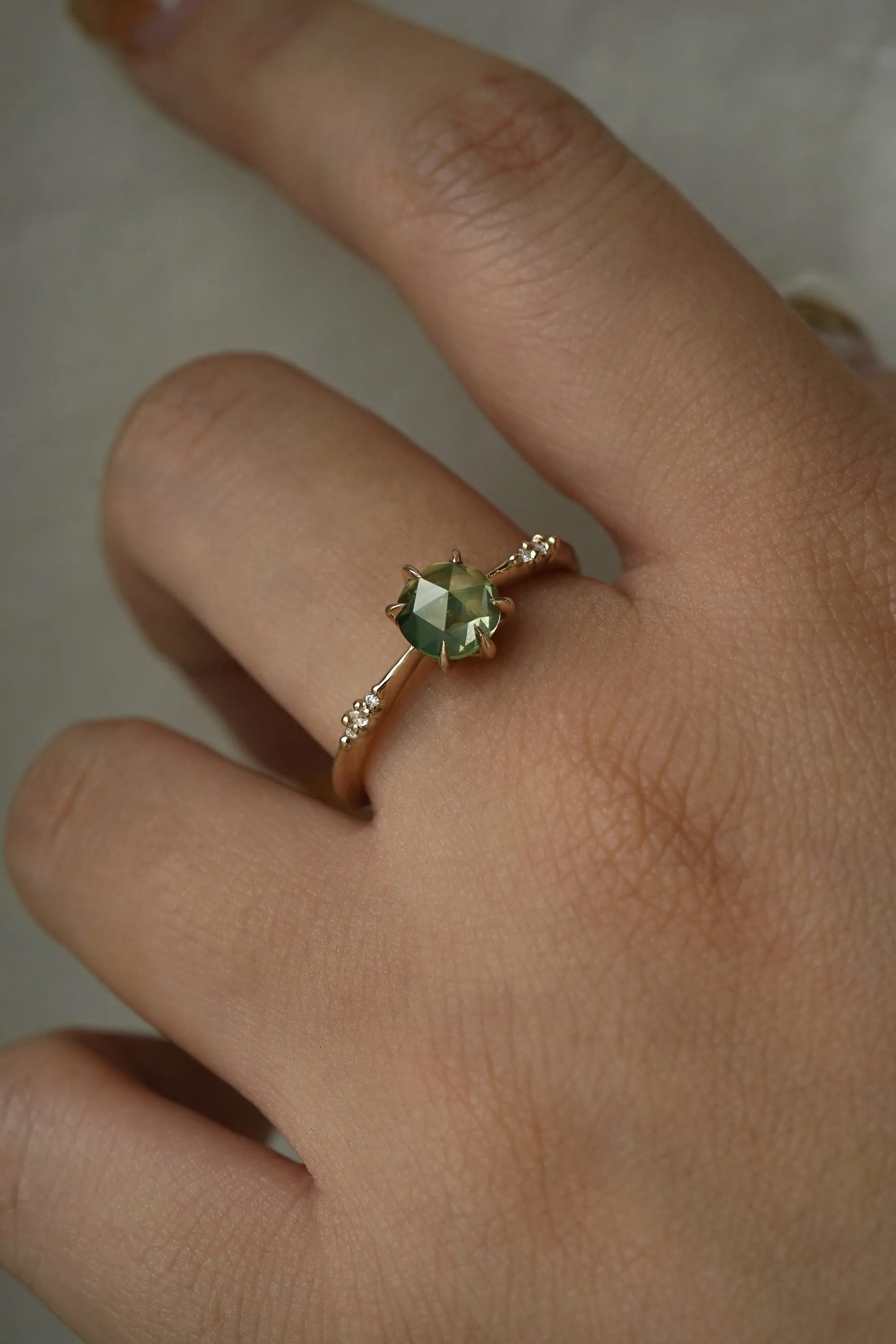 Silky Rose Cut Green Sapphire Ilona Ring