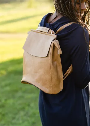 Smooth Taupe Faux Leather Backpack
