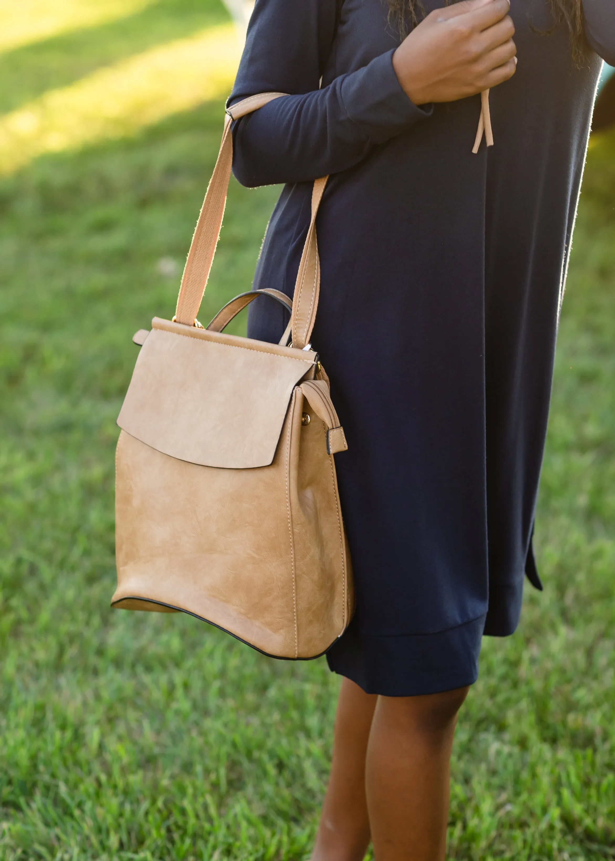 Smooth Taupe Faux Leather Backpack