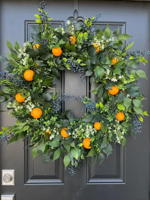 Spring Orchard Oranges & Blueberries Wreath