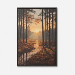 Sunlit Forest Stream Landscape Painting – Nature-Inspired Wall Art