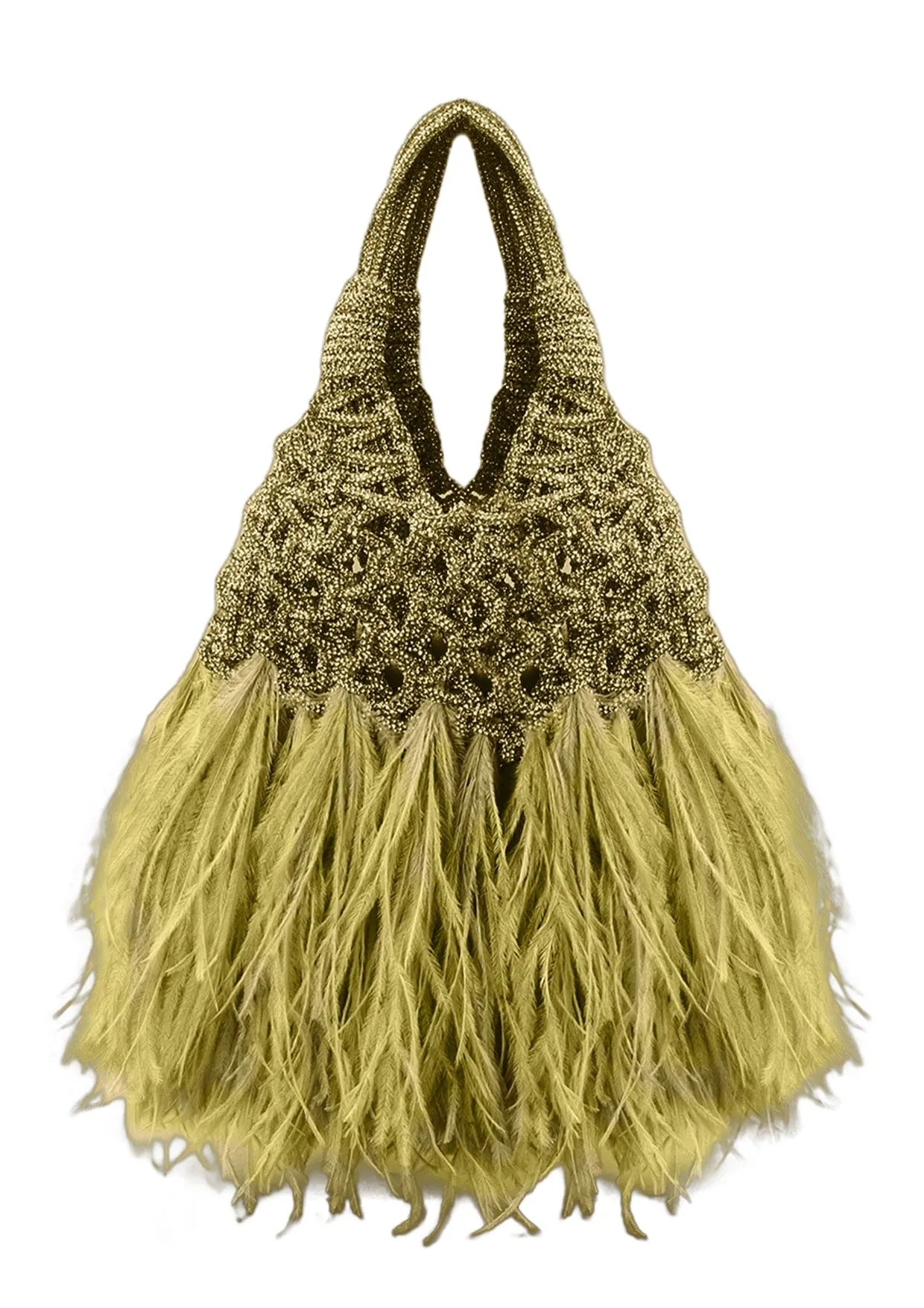 Vannifique Mini Plumed Crystal-Studded Woven Handbag