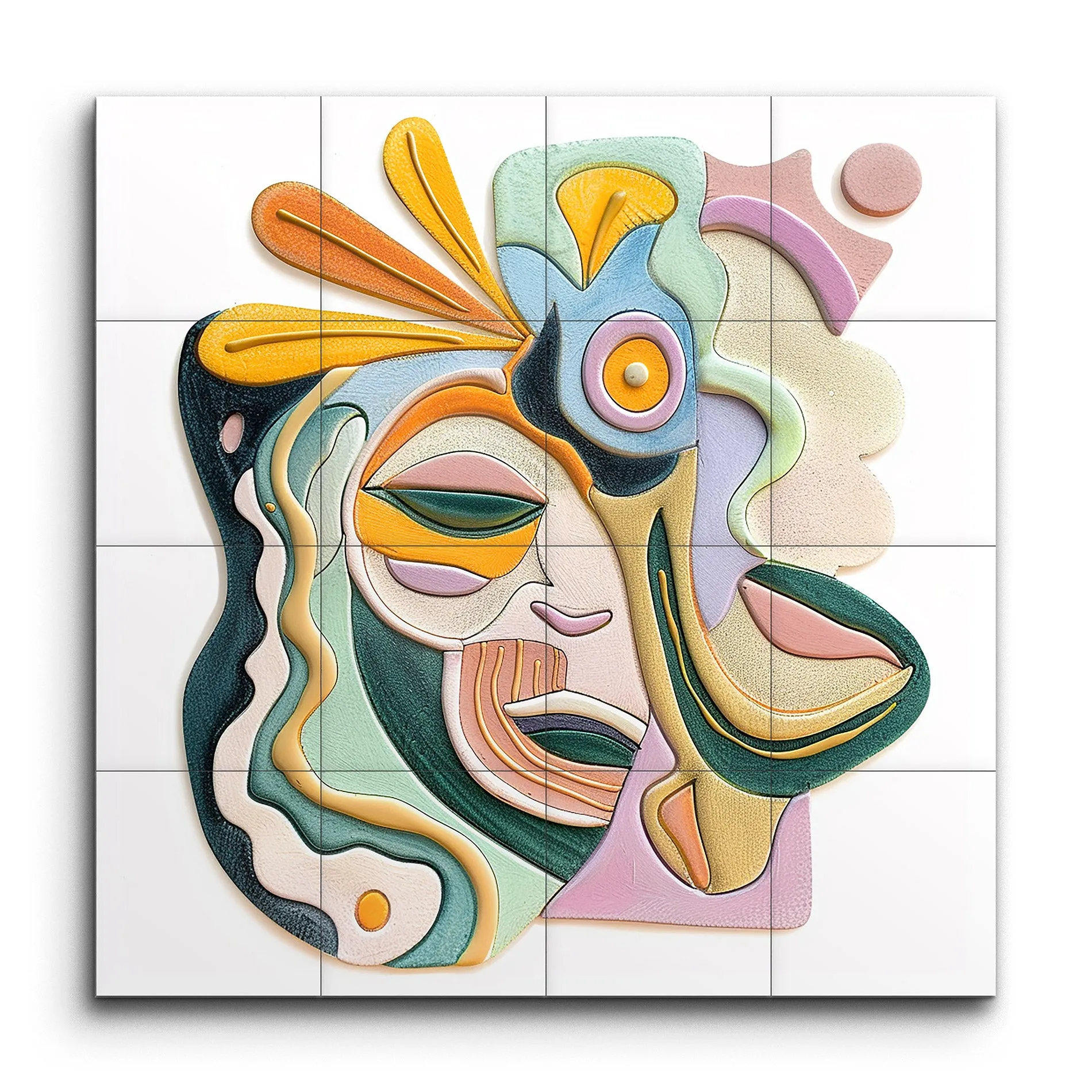 Vibrant Whimsy: Abstract Cubist Face