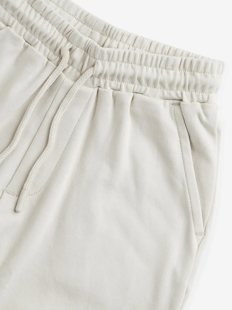 Y&F Kids Light Beige Solid Mid-Rise Cotton Shorts