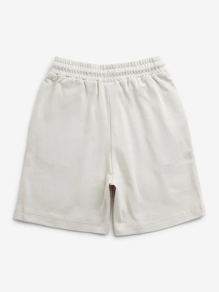 Y&F Kids Light Beige Solid Mid-Rise Cotton Shorts